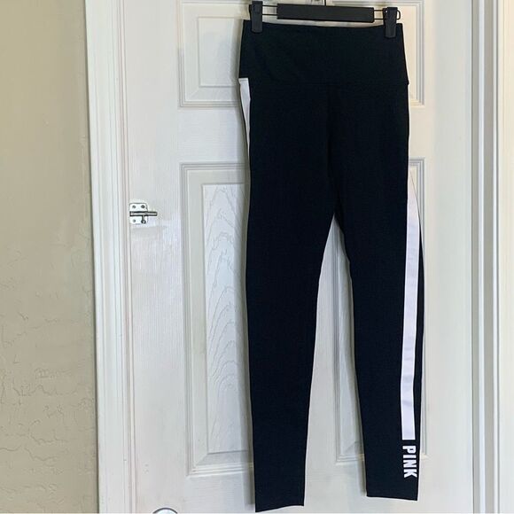 Victoria’s Secret PINK Black White Stripe Logo High Waist Cotton Legging, SMALL - Picture 4 of 11